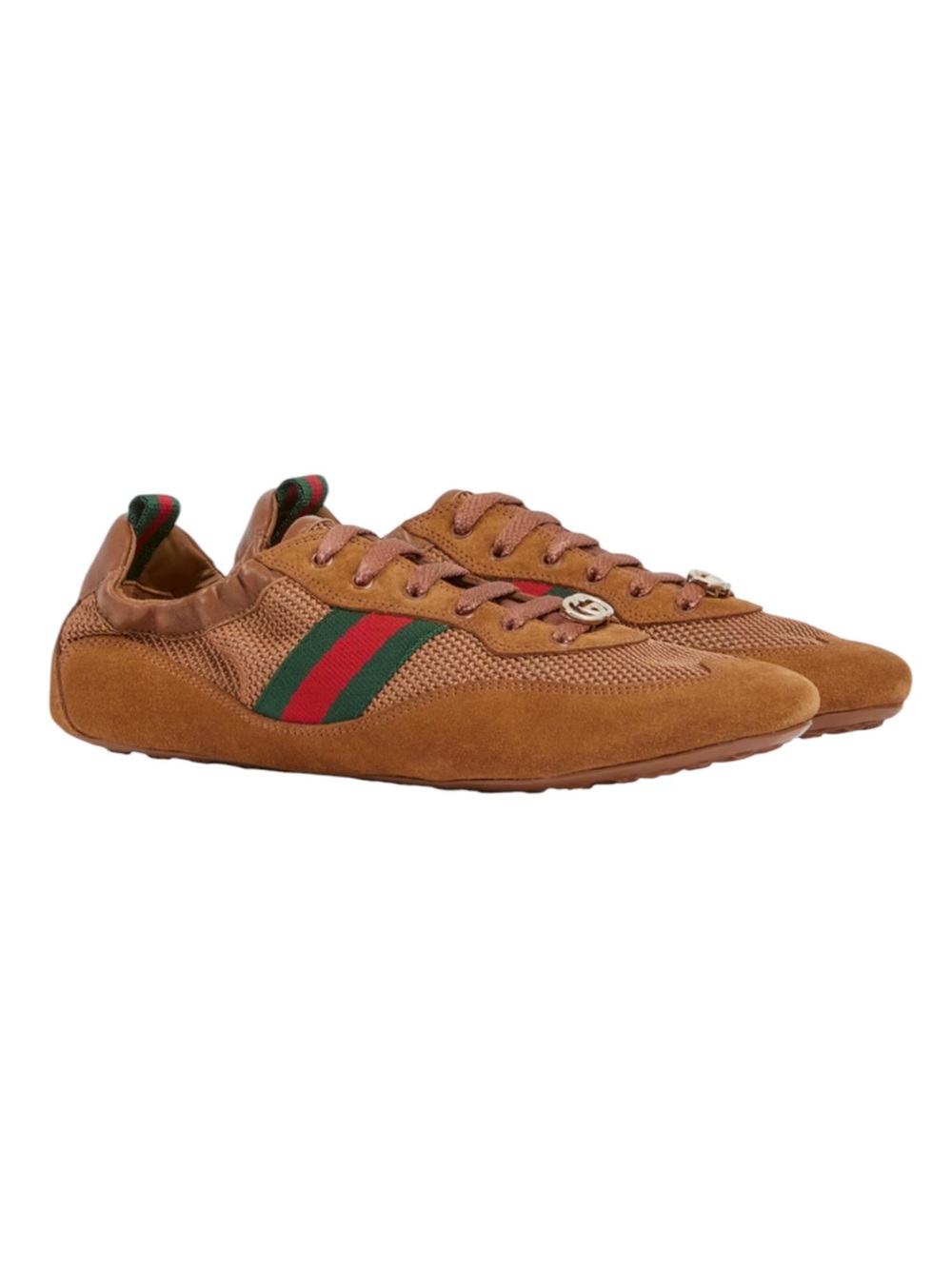 Gucci Shift Suede Ballerina Sneakers Green & Red Web Stripe Brown Suede 6.5